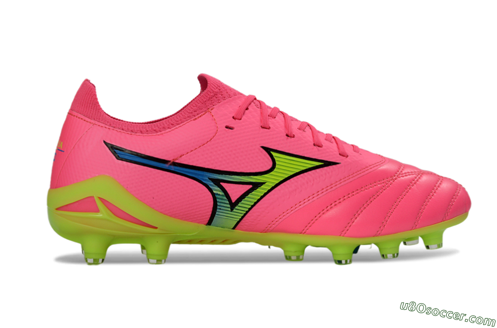 Mizuno Morelia Neo 4 FG Firm Ground Soccer Cleats - Pink/Neon Green/Blue Accent 5