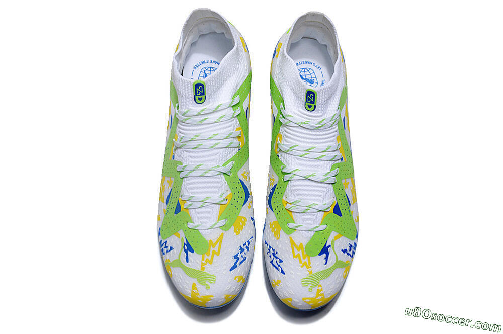 Puma Future 8 Ultimate MG Multi Ground Soccer Cleats - White/Neon Green/Blue 4