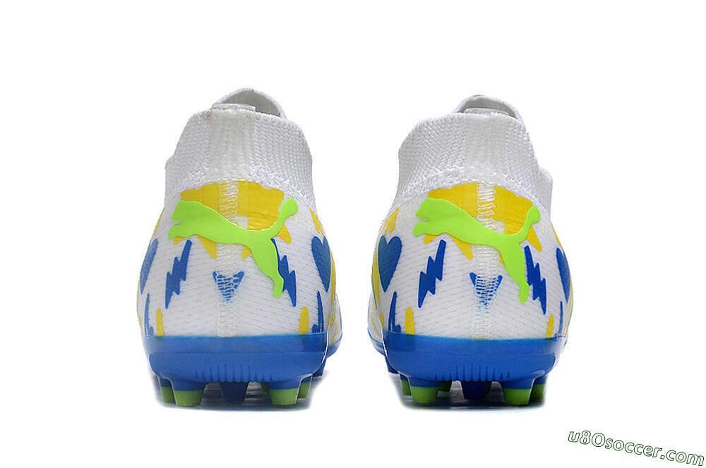 Puma Future 8 Ultimate MG Multi Ground Soccer Cleats - White/Neon Green/Blue 5