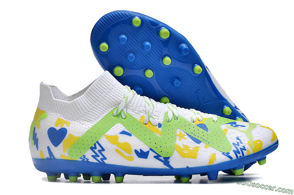 Puma Future 8 Ultimate MG Multi Ground Soccer Cleats - White/Neon Green/Blue 1