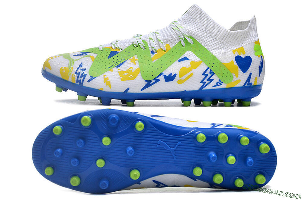 Puma Future 8 Ultimate MG Multi Ground Soccer Cleats - White/Neon Green/Blue 0