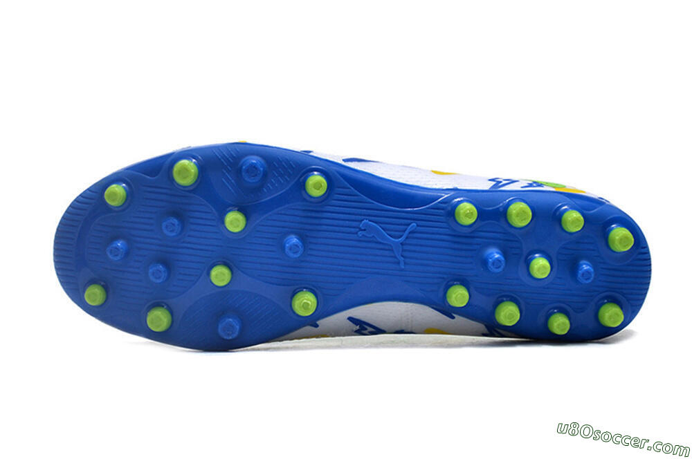 Puma Future 8 Ultimate MG Multi Ground Soccer Cleats - White/Neon Green/Blue 6