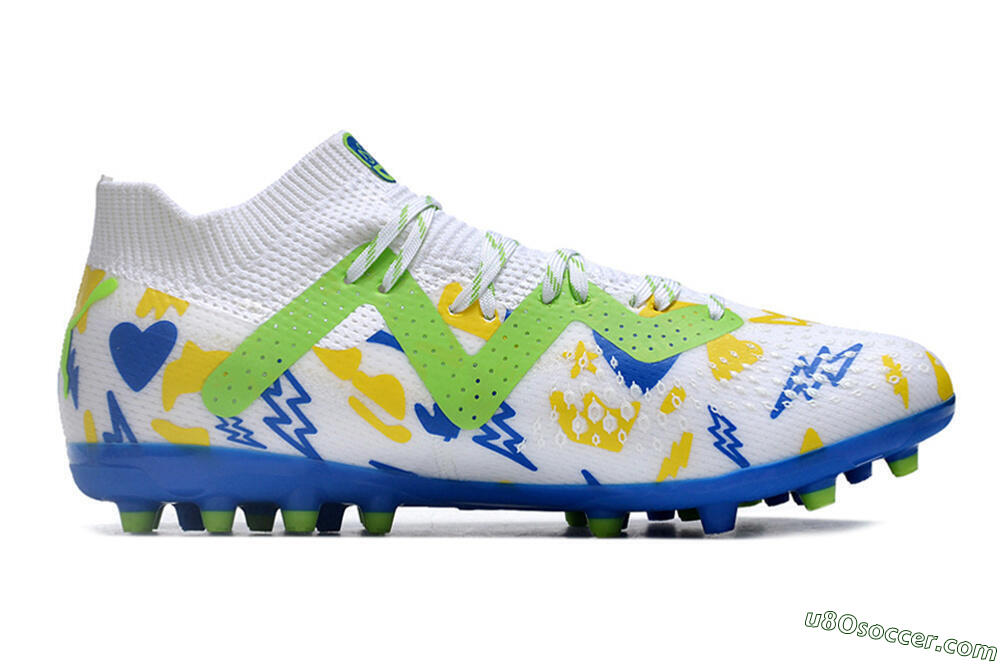 Puma Future 8 Ultimate MG Multi Ground Soccer Cleats - White/Neon Green/Blue 7