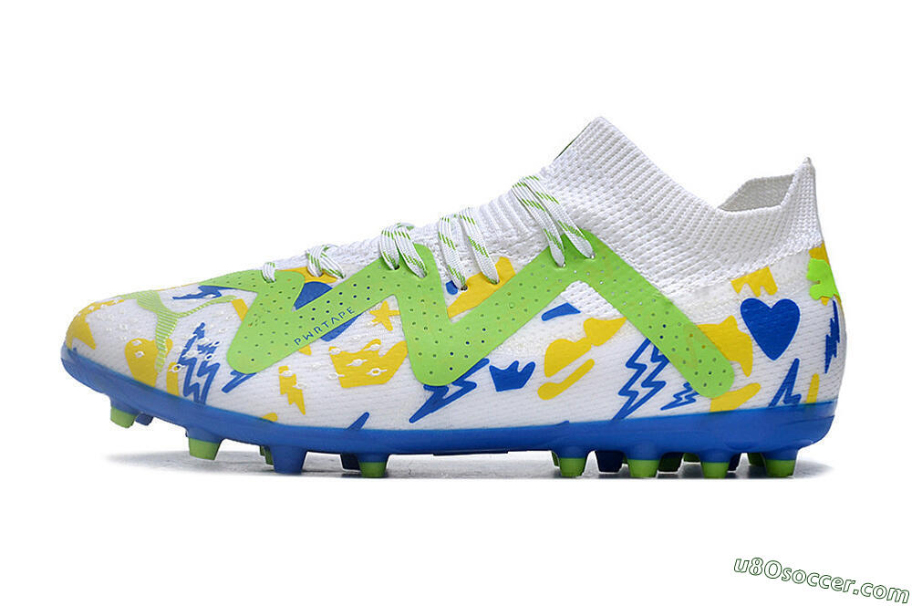 Puma Future 8 Ultimate MG Multi Ground Soccer Cleats - White/Neon Green/Blue 2