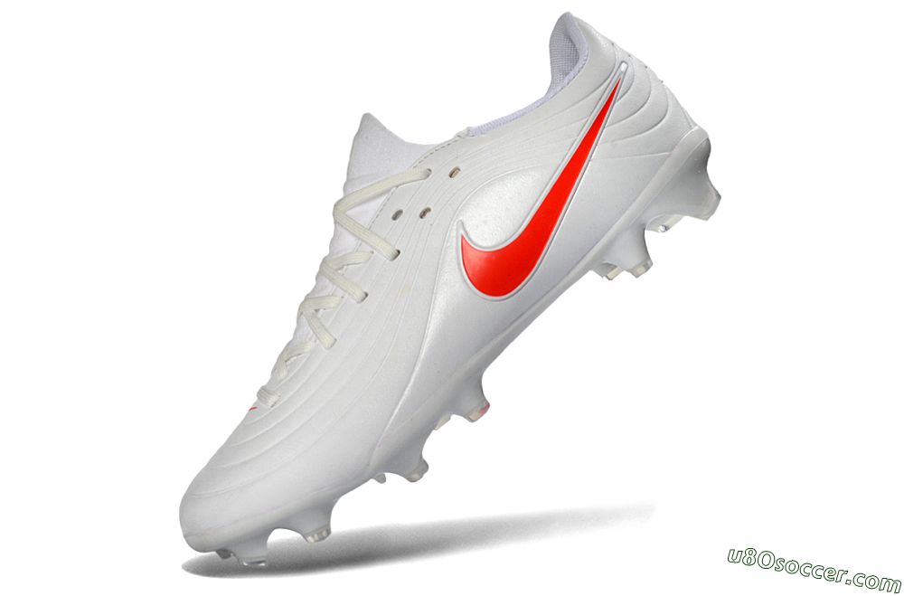 Nike Tiempo Legend 10 Elite FG Firm Ground Soccer Cleats - White/Coral Red/Deep Blue 5