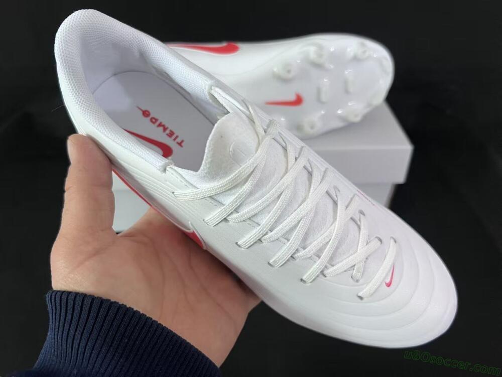 Nike Tiempo Legend 10 Elite FG Firm Ground Soccer Cleats - White/Coral Red/Deep Blue