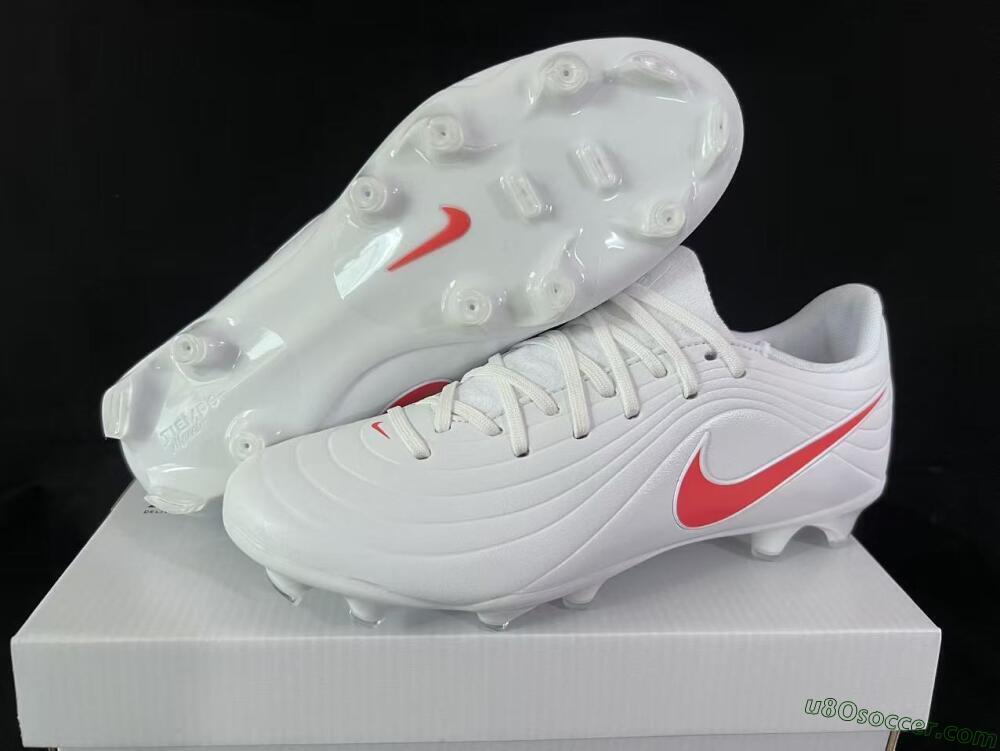 Nike Tiempo Legend 10 Elite FG Firm Ground Soccer Cleats - White/Coral Red/Deep Blue