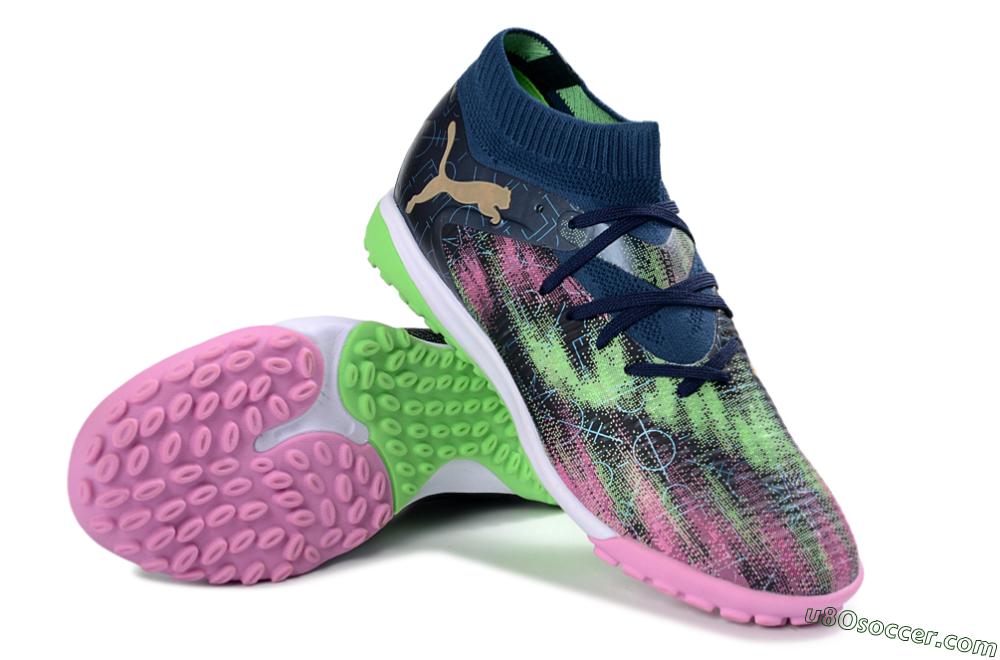 Puma Future 8 Ultimate TF Artificial Turf Soccer Shoes - Green/Pink Blast/Deep Blue 0