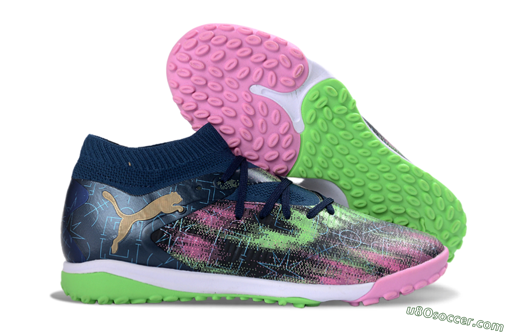 Puma Future 8 Ultimate TF Artificial Turf Soccer Shoes - Green/Pink Blast/Deep Blue 1
