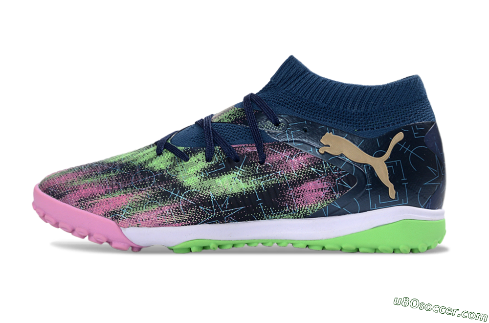 Puma Future 8 Ultimate TF Artificial Turf Soccer Shoes - Green/Pink Blast/Deep Blue 2