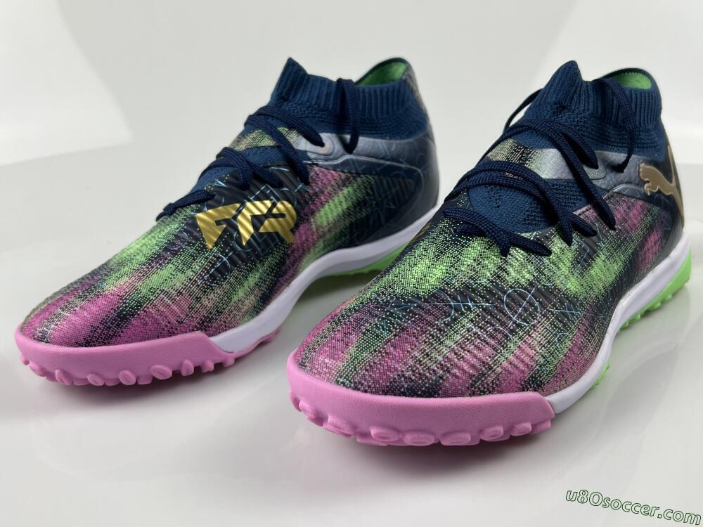 Puma Future 8 Ultimate TF Artificial Turf Soccer Shoes - Green/Pink Blast/Deep Blue