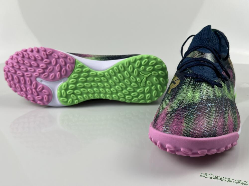 Puma Future 8 Ultimate TF Artificial Turf Soccer Shoes - Green/Pink Blast/Deep Blue