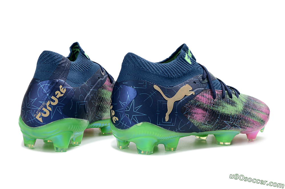 Puma Future 8 Ultimate FG Firm Ground Soccer Cleats - Navy/Electric Green/Fuchsia Pink 5