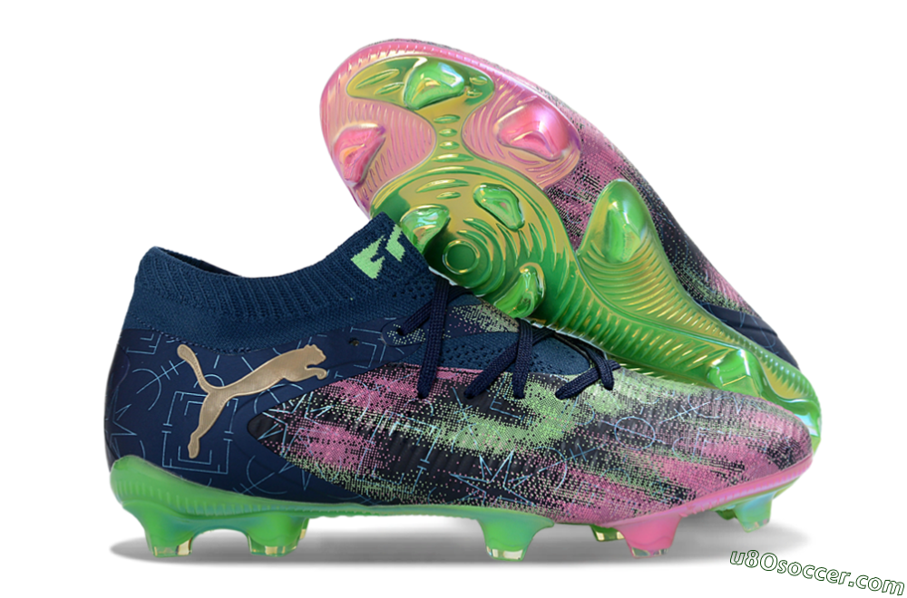 Puma Future 8 Ultimate FG Firm Ground Soccer Cleats - Navy/Electric Green/Fuchsia Pink 1
