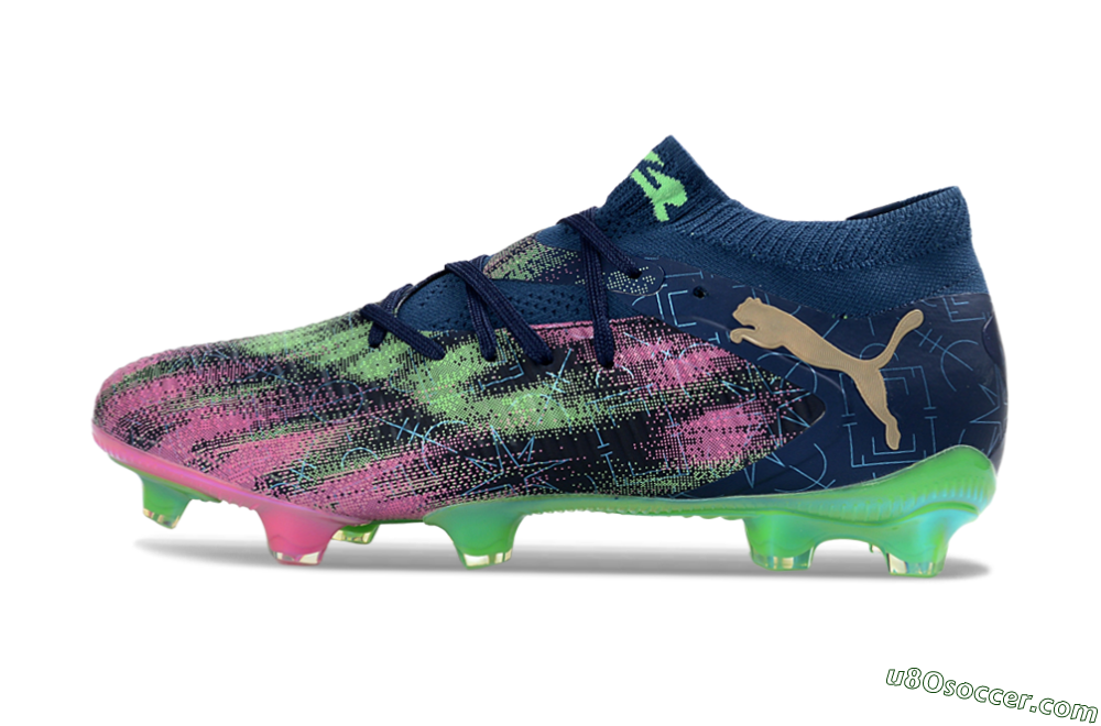 Puma Future 8 Ultimate FG Firm Ground Soccer Cleats - Navy/Electric Green/Fuchsia Pink 2