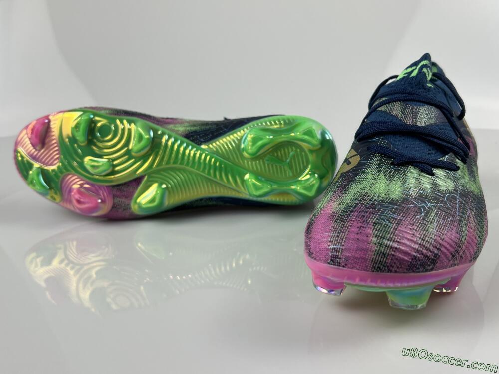 Puma Future 8 Ultimate FG Firm Ground Soccer Cleats - Navy/Electric Green/Fuchsia Pink