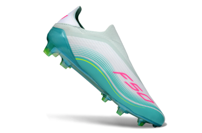 Messi x Adidas F50 Elite Laceless FG Firm Ground Soccer Cleats - Aqua/Bright Pink/Lime Green