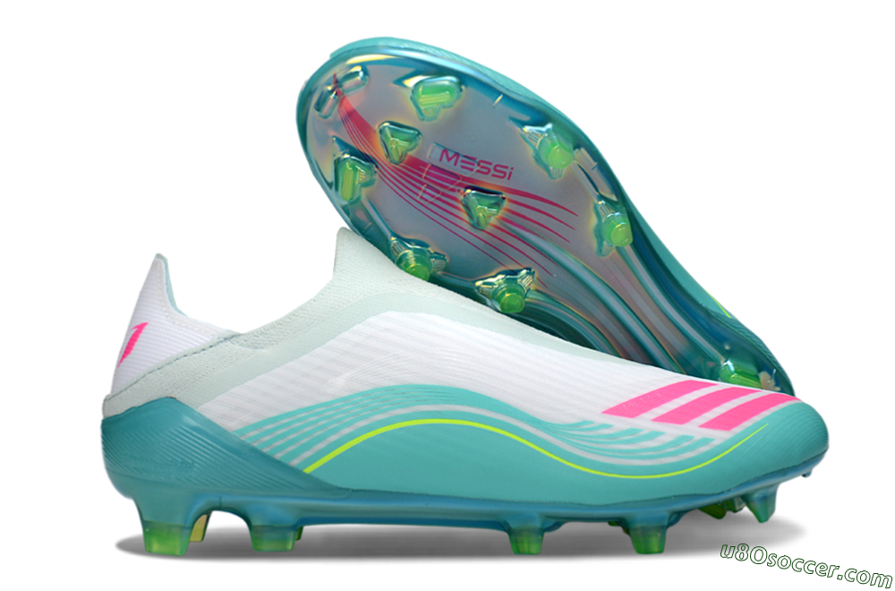 Messi x Adidas F50 Elite Laceless FG Firm Ground Soccer Cleats - Aqua/Bright Pink/Lime Green 1