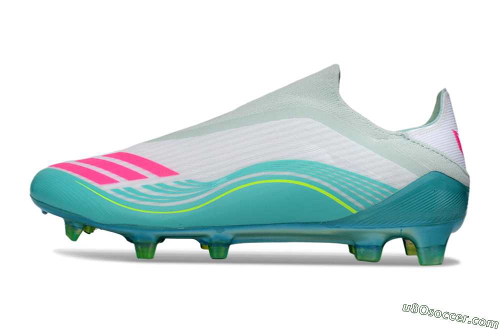 Messi x Adidas F50 Elite Laceless FG Firm Ground Soccer Cleats - Aqua/Bright Pink/Lime Green 2