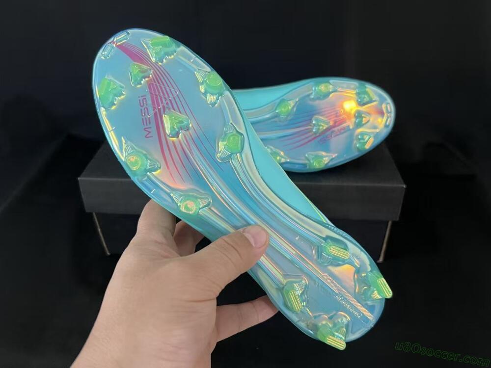 Messi x Adidas F50 Elite Laceless FG Firm Ground Soccer Cleats - Aqua/Bright Pink/Lime Green