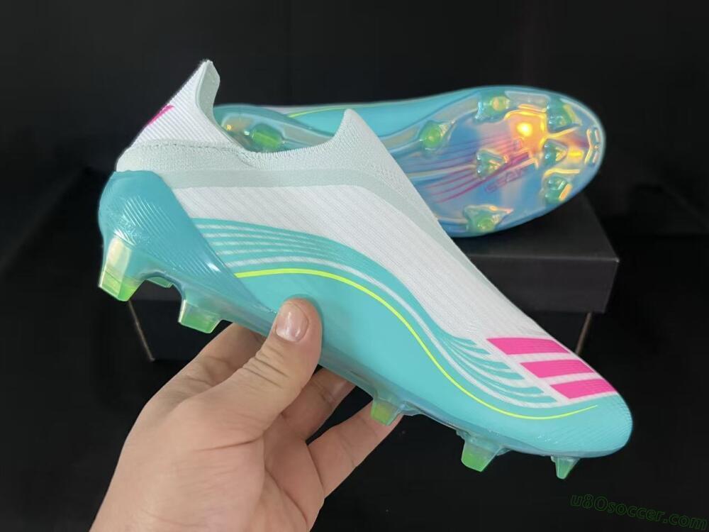 Messi x Adidas F50 Elite Laceless FG Firm Ground Soccer Cleats - Aqua/Bright Pink/Lime Green