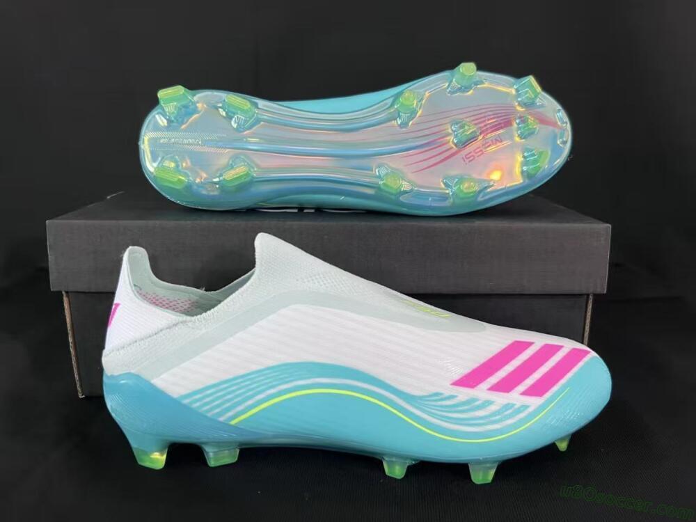Messi x Adidas F50 Elite Laceless FG Firm Ground Soccer Cleats - Aqua/Bright Pink/Lime Green