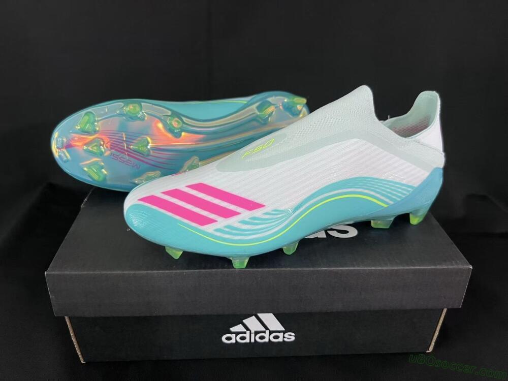 Messi x Adidas F50 Elite Laceless FG Firm Ground Soccer Cleats - Aqua/Bright Pink/Lime Green