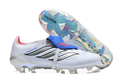Adidas Predator 26 Elite Fold-Over Tongue FG Firm Ground Soccer Cleats - White/Electric Blue/Silver