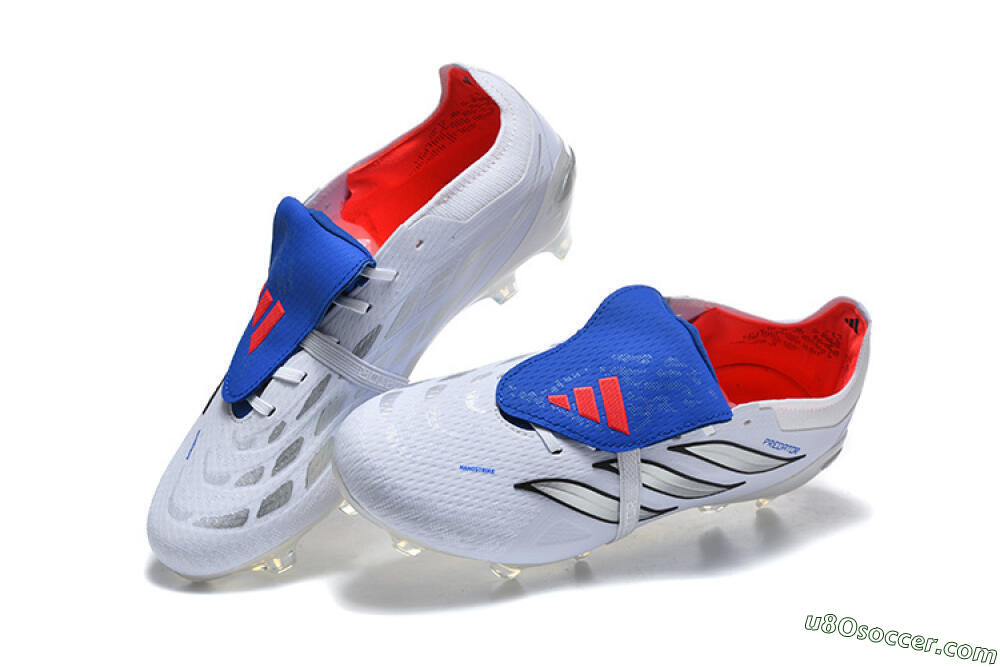 Adidas Predator 26 Elite Fold-Over Tongue FG Firm Ground Soccer Cleats - White/Electric Blue/Silver 6