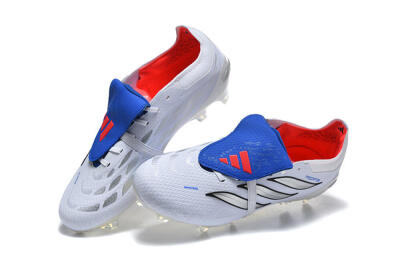 Adidas Predator 26 Elite Fold-Over Tongue FG Firm Ground Soccer Cleats - White/Electric Blue/Silver