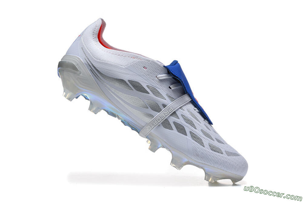 Adidas Predator 26 Elite Fold-Over Tongue FG Firm Ground Soccer Cleats - White/Electric Blue/Silver 7