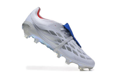 Adidas Predator 26 Elite Fold-Over Tongue FG Firm Ground Soccer Cleats - White/Electric Blue/Silver