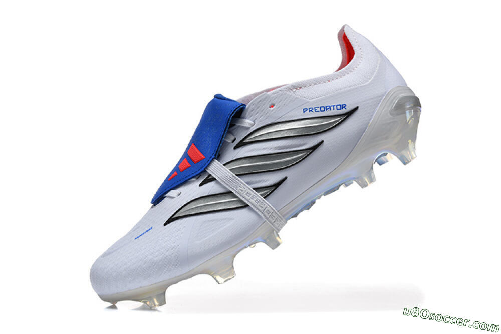 Adidas Predator 26 Elite Fold-Over Tongue FG Firm Ground Soccer Cleats - White/Electric Blue/Silver 8