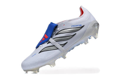 Adidas Predator 26 Elite Fold-Over Tongue FG Firm Ground Soccer Cleats - White/Electric Blue/Silver