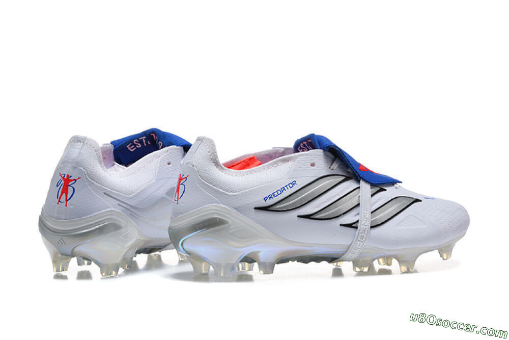 Adidas Predator 26 Elite Fold-Over Tongue FG Firm Ground Soccer Cleats - White/Electric Blue/Silver 9