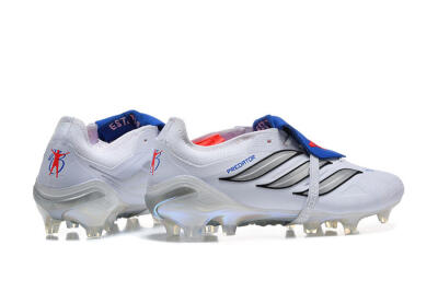 Adidas Predator 26 Elite Fold-Over Tongue FG Firm Ground Soccer Cleats - White/Electric Blue/Silver