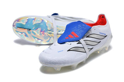 Adidas Predator 26 Elite Fold-Over Tongue FG Firm Ground Soccer Cleats - White/Electric Blue/Silver