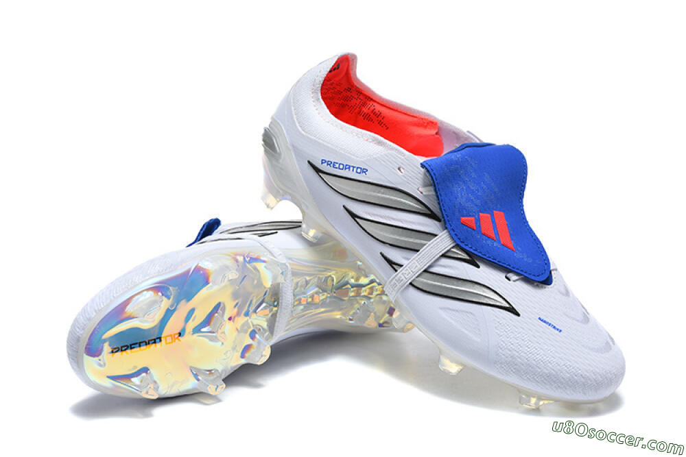 Adidas Predator 26 Elite Fold-Over Tongue FG Firm Ground Soccer Cleats - White/Electric Blue/Silver 4