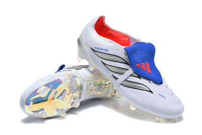 Adidas Predator 26 Elite Fold-Over Tongue FG Firm Ground Soccer Cleats - White/Electric Blue/Silver