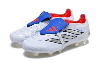 Adidas Predator 26 Elite Fold-Over Tongue FG Firm Ground Soccer Cleats - White/Electric Blue/Silver