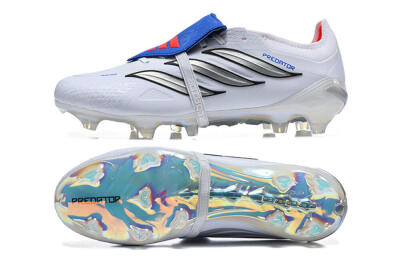 Adidas Predator 26 Elite Fold-Over Tongue FG Firm Ground Soccer Cleats - White/Electric Blue/Silver