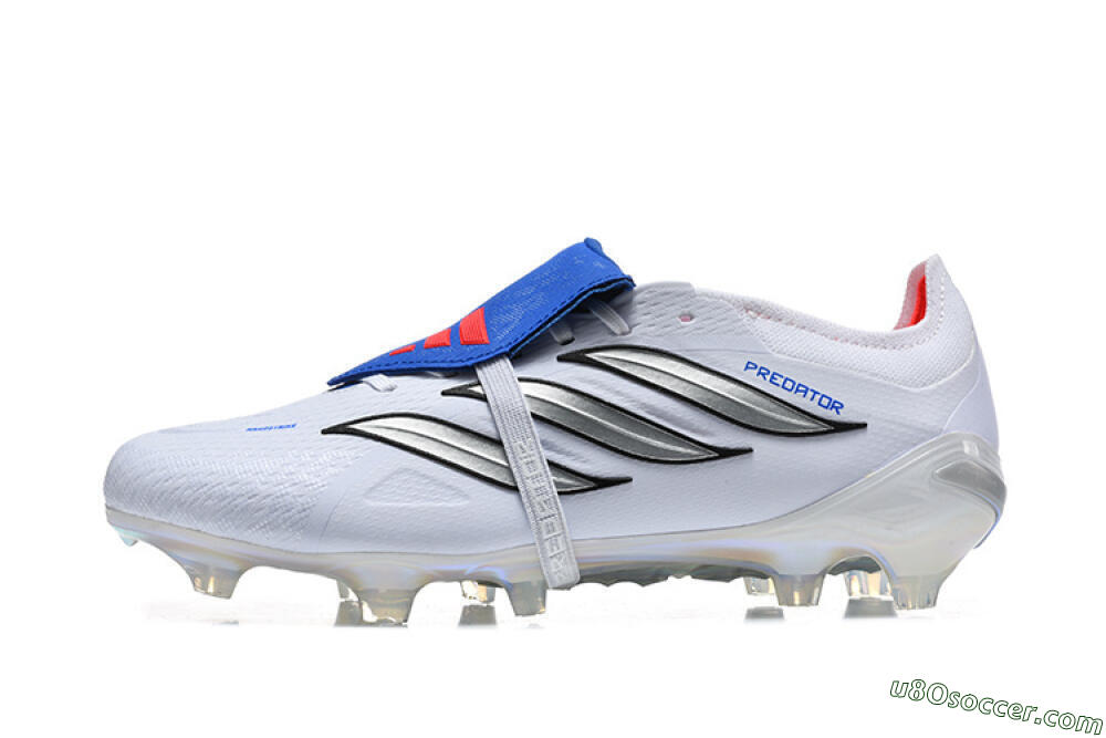 Adidas Predator 26 Elite Fold-Over Tongue FG Firm Ground Soccer Cleats - White/Electric Blue/Silver 2