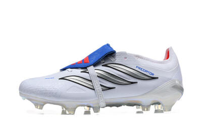 Adidas Predator 26 Elite Fold-Over Tongue FG Firm Ground Soccer Cleats - White/Electric Blue/Silver
