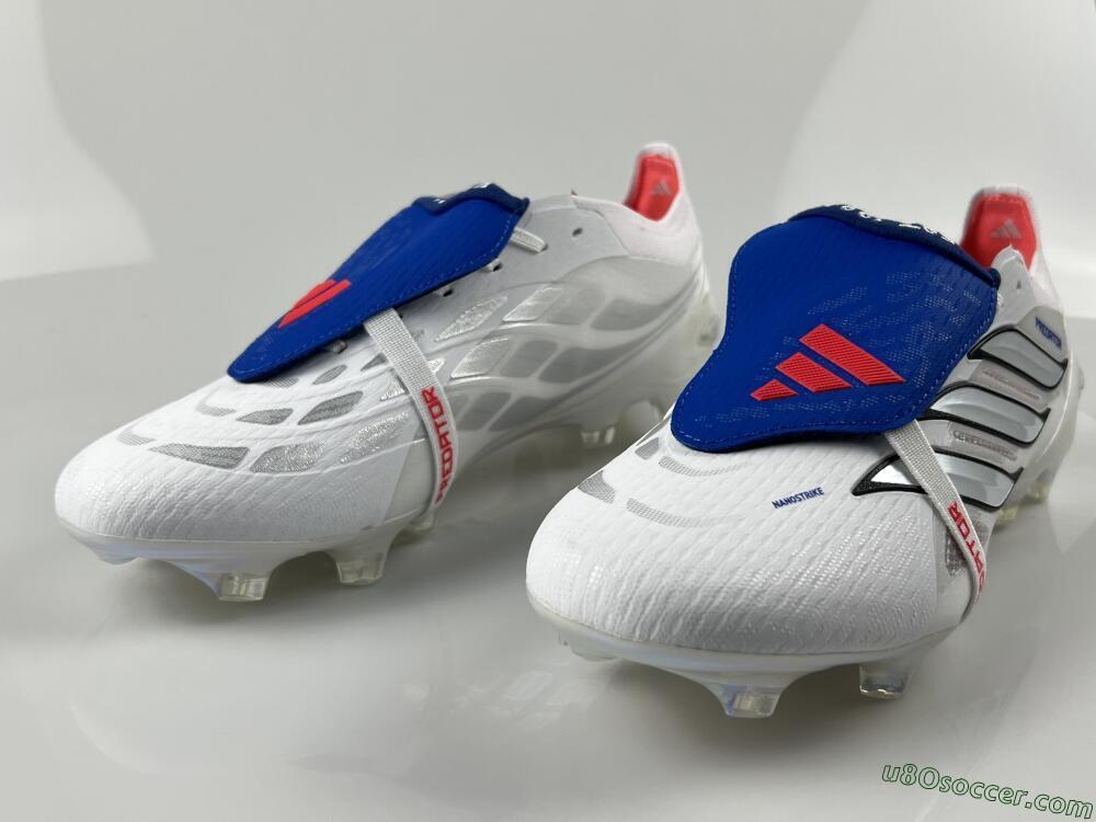 Adidas Predator 26 Elite Fold-Over Tongue FG Firm Ground Soccer Cleats - White/Electric Blue/Silver