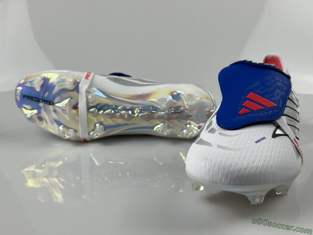 Adidas Predator 26 Elite Fold-Over Tongue FG Firm Ground Soccer Cleats - White/Electric Blue/Silver