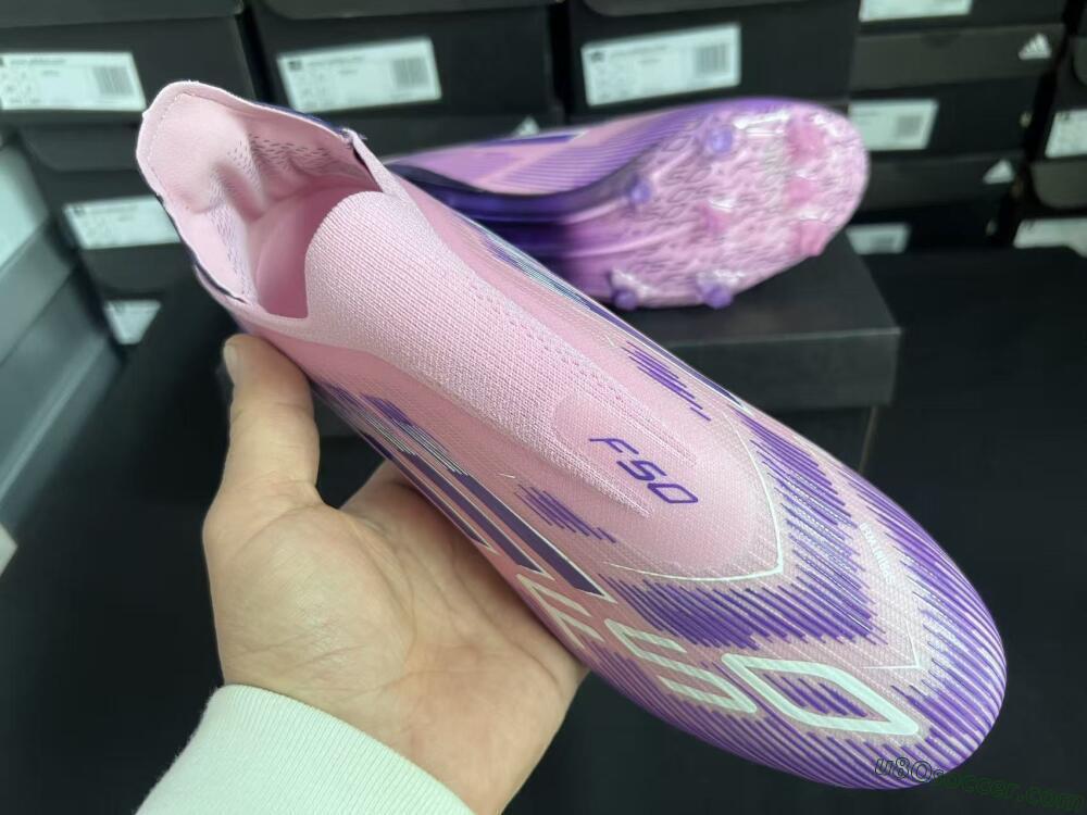 Adidas F50 Elite Laceless FG Firm Ground Soccer Cleats - Pink/Lavender Mist/Deep Purple