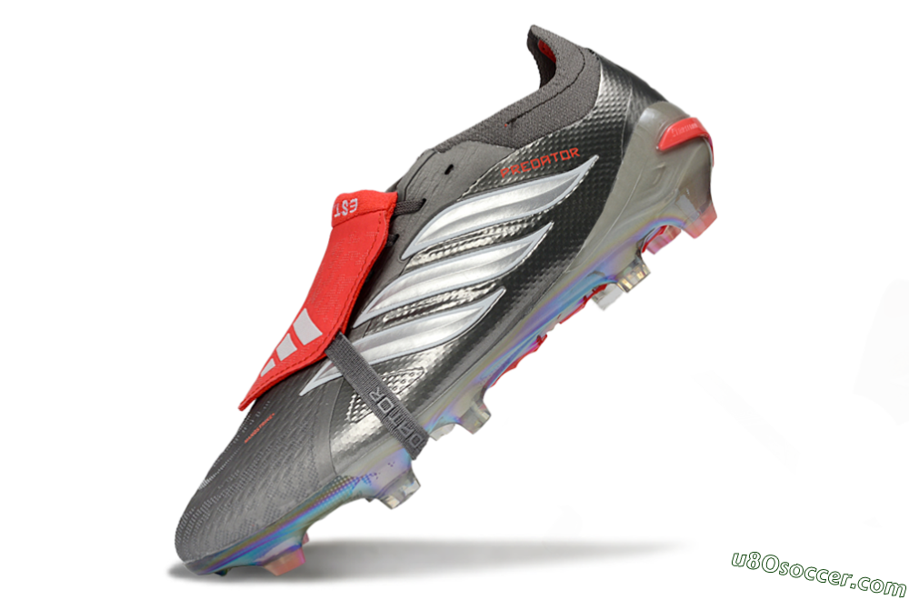 Adidas Predator 26 Elite Fold-Over Tongue FG Firm Ground Soccer Cleats - Gray/Dynamic Red/Metallic Silver 5