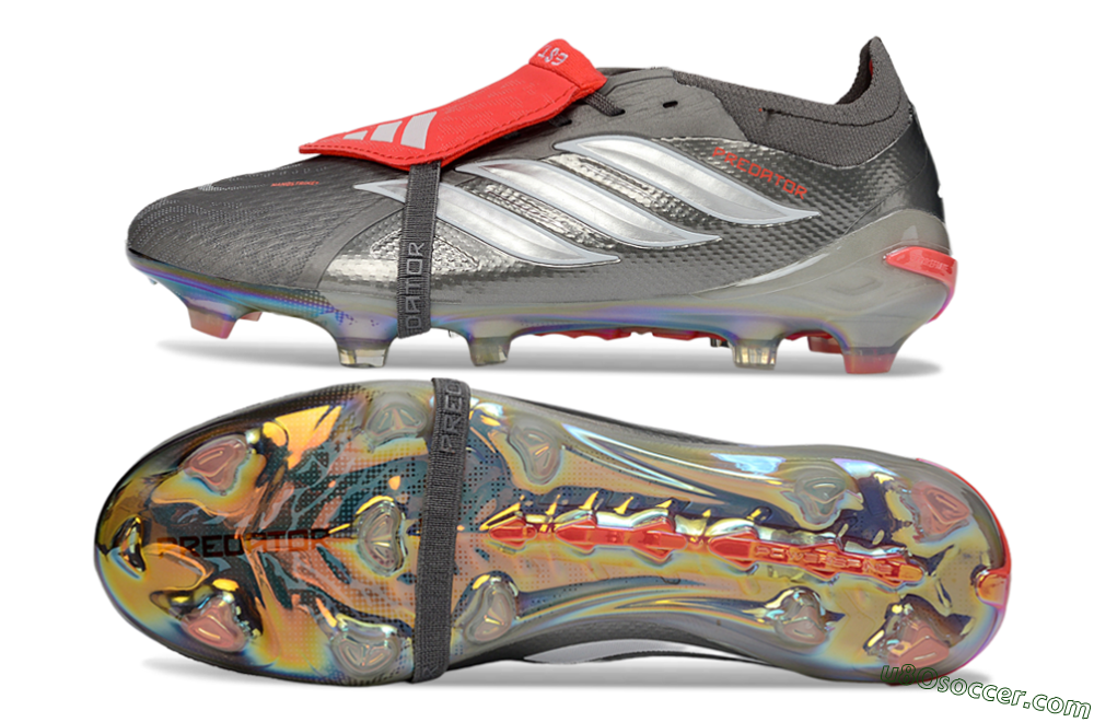 Adidas Predator 26 Elite Fold-Over Tongue FG Firm Ground Soccer Cleats - Gray/Dynamic Red/Metallic Silver 0