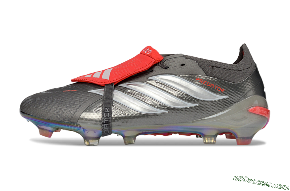 Adidas Predator 26 Elite Fold-Over Tongue FG Firm Ground Soccer Cleats - Gray/Dynamic Red/Metallic Silver 2