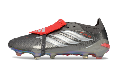 Adidas Predator 26 Elite Fold-Over Tongue FG Firm Ground Soccer Cleats - Gray/Dynamic Red/Metallic Silver